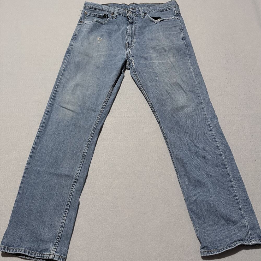 Levi's 505 Jeans Blue Denim Mid Rise Pockets Straight Leg Distressed Men's 34x30